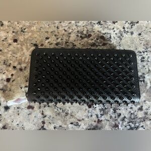 Christian Louboutin Panettone Black Leather Spikes Round Zip Wallet.